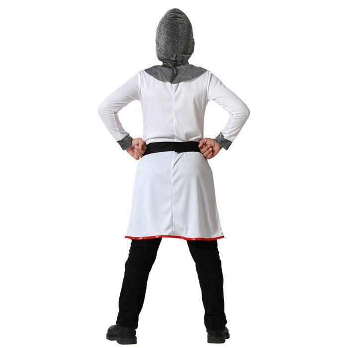 Déguisement Chevalier des Croisades pour Enfant 5-6 Ans - Tunique, Ceinture et Chapeau Blanc en Polyester - Costume de Fête
