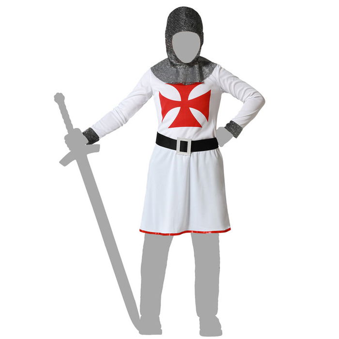 Déguisement Chevalier des Croisades pour Enfant 5-6 Ans - Tunique, Ceinture et Chapeau Blanc en Polyester - Costume de Fête