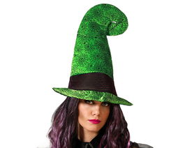 Sombrero De Bruja Chapeau de Sorcière Vert avec Toile d'Araignée Noire et Finition Brillante pour Halloween et Carnaval