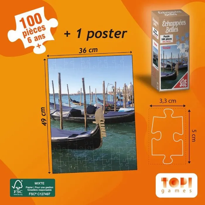 Topi Games Puzzle Echappées Belles Venise 100 pièces dès 7 ans
