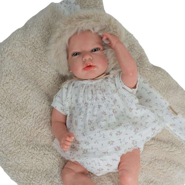 Muñecas Arias Arias Isabella - Poupée reborn 40 cm couleur beige avec coussin - Boîte en espagnol
