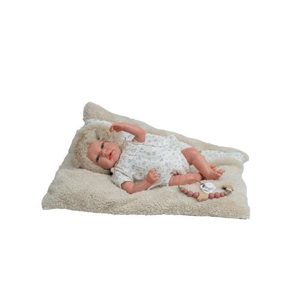 Muñecas Arias Arias Isabella - Poupée reborn 40 cm couleur beige avec coussin - Boîte en espagnol