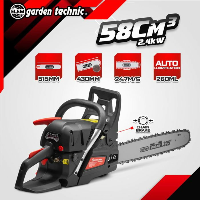 Elem Tronçonneuse thermique TRT5845OR 58CC avec guide Oregon 51,5 cm Elem Tronçonneuse thermique TRT5845OR 58CC avec guide Oregon 51,5 cm