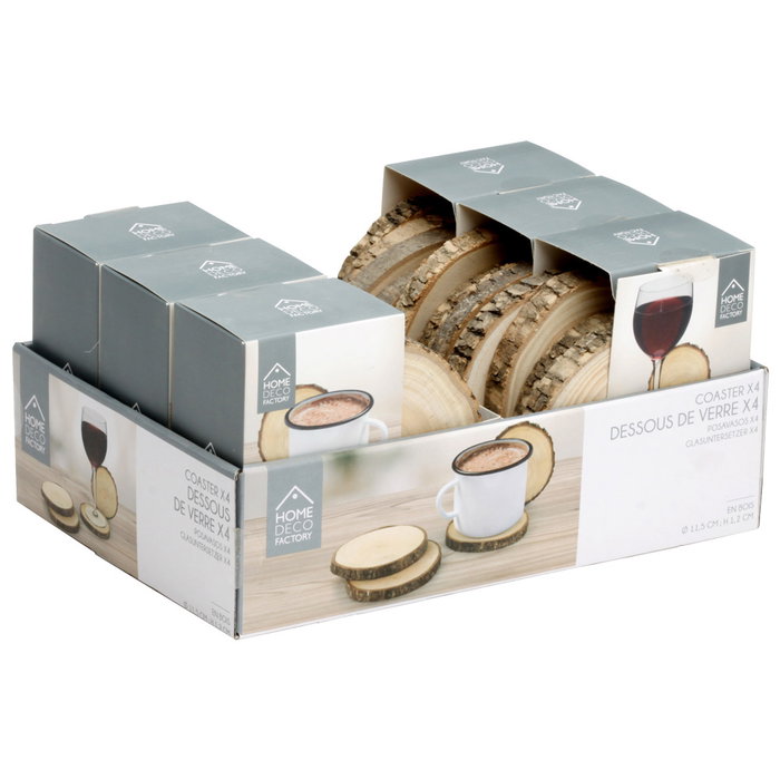 Home Deco Factory Lot de 4 posavasos en bois de bouleau NATURAL