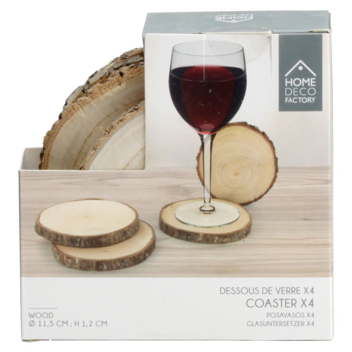Home Deco Factory Lot de 4 posavasos en bois de bouleau NATURAL