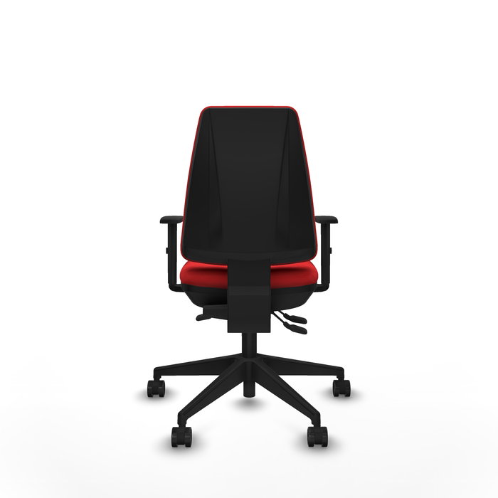 Chaise Elche Asynchrone Cuir écologique Rouge Base pyramidale noire Accoudoir 1D Sans appui-tête Roulettes 65mm nylon