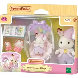 Sylvanian Families Figurine Set Coucher des Sœurs Lapin Chocolat 5806 - Bébé et Soeur avec Accessoires de Nuit
