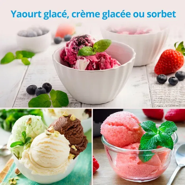 Medion Sorbetière Yaourtière MD18387 - Machine à Glace 1,5 L, Écran LCD, Puissance 150W, Température -35°C à -18°C, Noir/Argent