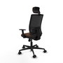 Chaise Yunquera Synchro 4 positions tissu Marron foncé Maille Noir Base en nylon noir Accoudoir 1D Appui-tête 1D Roulettes 65mm nylon
