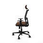 Chaise Yunquera Synchro 4 positions tissu Marron foncé Maille Noir Base en nylon noir Accoudoir 1D Appui-tête 1D Roulettes 65mm nylon