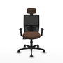 Chaise Yunquera Synchro 4 positions tissu Marron foncé Maille Noir Base en nylon noir Accoudoir 1D Appui-tête 1D Roulettes 65mm nylon