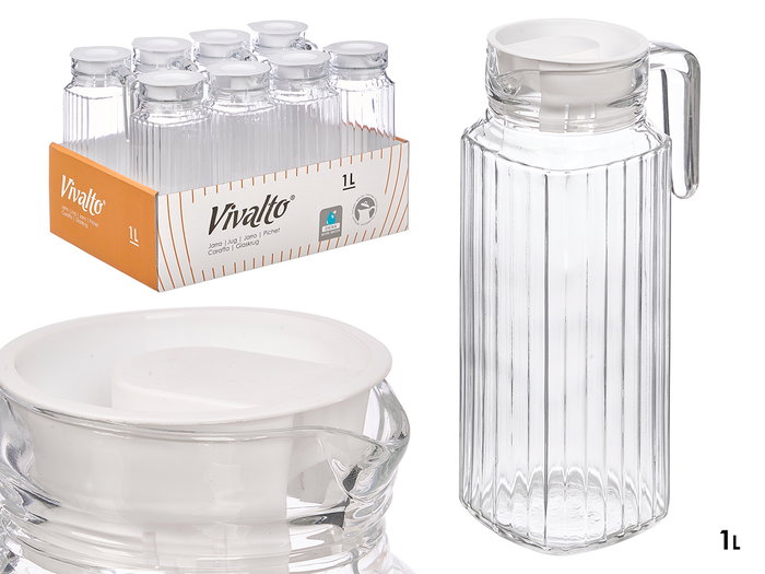 Vivalto Jarra en verre transparente pour réfrigérateur 1L avec display 12,5x25x8,5 cm (Set de 16) Vivalto Jarra en verre transparente pour réfrigérateur 1L avec display 12,5x25x8,5 cm (Set de 16)