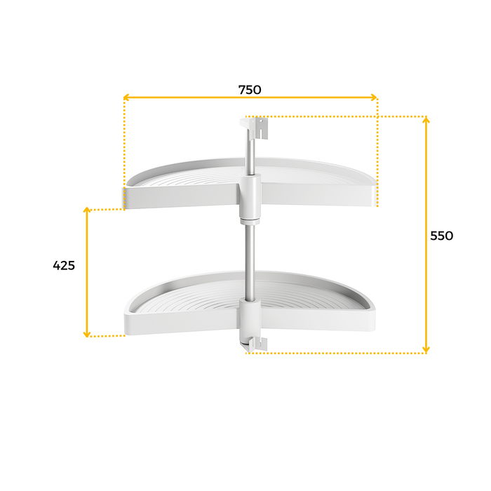 Emuca jeu de plateaux rotatifs Shelvo 1/2 lune, pour module de 900mm, plastique et aluminium, Blanc