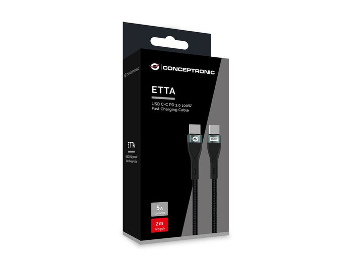 Conceptronic ETTA01B20 Câble USB-C vers USB-C 100W 2m Noir Conceptronic ETTA01B20 Câble USB-C vers USB-C 100W 2m Noir
