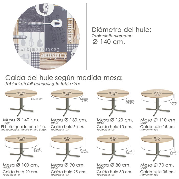 ORYX Nappe ronde en PVC motif ustensiles de cuisine Ø 140 cm