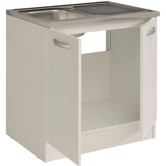 Parisot Meuble bas de cuisine sous évier 2 portes Blanc L80 x P57.6 x H84.2 cm