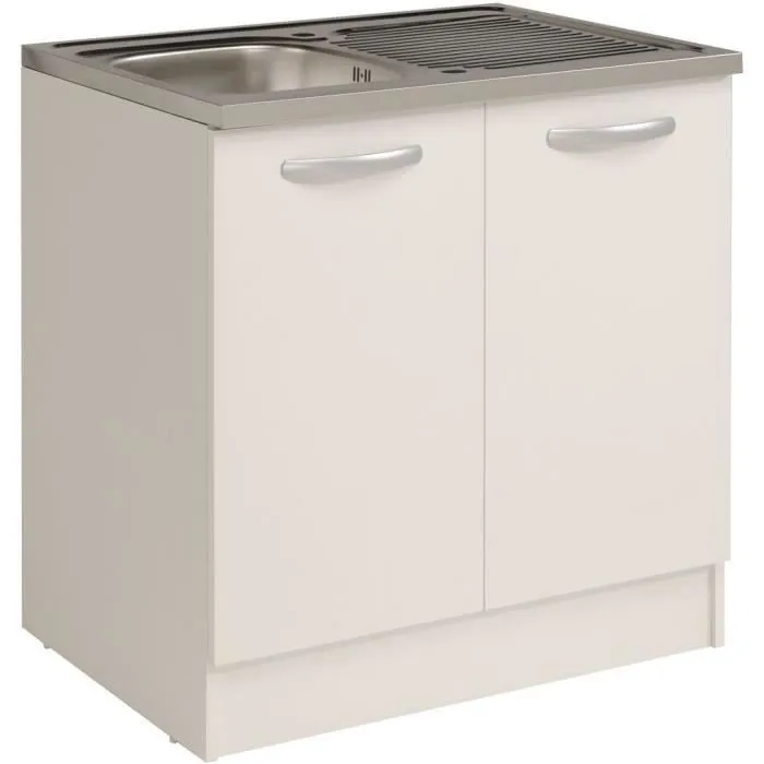 Parisot Meuble bas de cuisine sous évier 2 portes Blanc L80 x P57.6 x H84.2 cm