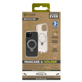 Muvit Étui Recycletek MagSafe avec Support pour iPhone 15, Recyclé et Recyclable
