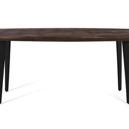 Table de salle à manger en bois de manguier 200 cm, forme ovale, finition noyer foncé, pieds en fer noir - GINER Y COLOMER