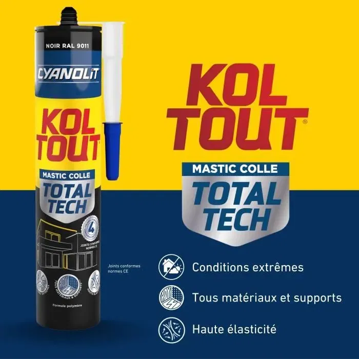 Cyanolit Colle Polyvalente Total Tech Noir pour Fixation et Étanchéité - Haute Résistance, Flexible - Cartouche 290 ml