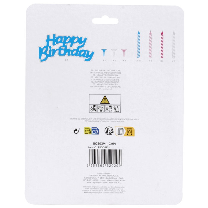 Party Time JGO. 24 VELAS ANIVERSARIO+DECO avec décoration HAPPY BIRTHDAY Party Time JGO. 24 VELAS ANIVERSARIO+DECO avec décoration HAPPY BIRTHDAY