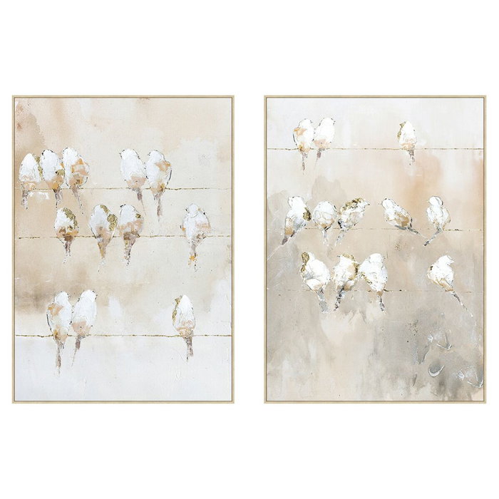Home ESPRIT Toile Oiseaux Scandinave Blanc Beige Gris Doré (2 Unités) Home ESPRIT Toile Oiseaux Scandinave Blanc Beige Gris Doré (2 Unités)