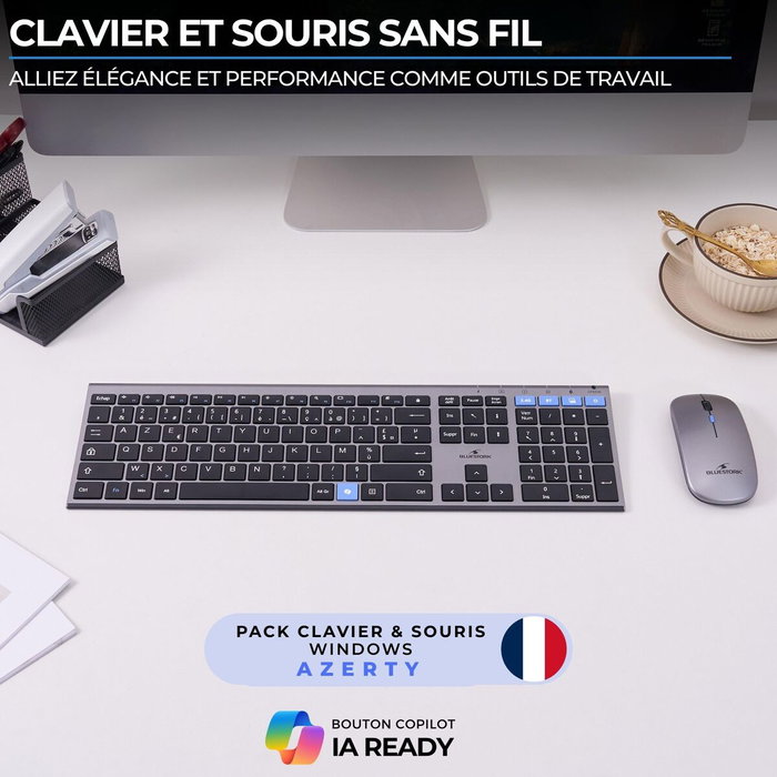 Bluestork Pack GRAPHEME 3 - Ensemble Clavier AZERTY et Souris sans fil - Noir et gris Bluestork Pack GRAPHEME 3 - Ensemble Clavier AZERTY et Souris sans fil - Noir et gris