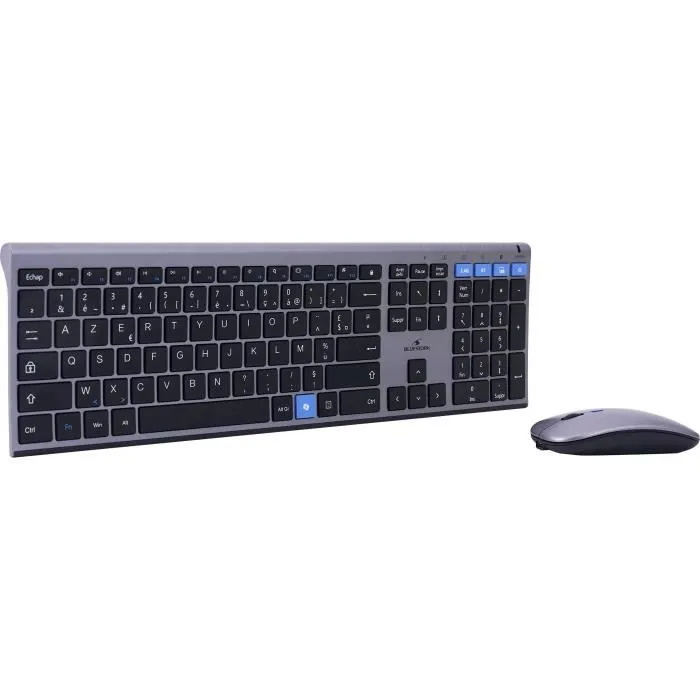 Bluestork Pack GRAPHEME - Ensemble Clavier AZERTY et Souris Sans Fil 2.4 GHz - Métal Brossé, Silencieux, Touches Ciseaux, Compact - Pour Bureau Bluestork Pack GRAPHEME - Ensemble Clavier AZERTY et Souris Sans Fil 2.4 GHz - Métal Brossé, Silencieux, Touches Ciseaux, Compact - Pour Bureau