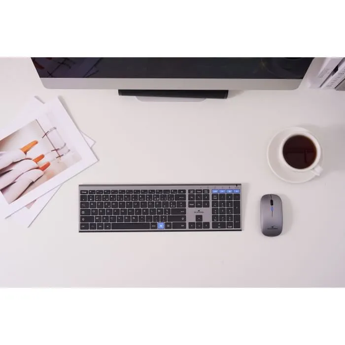 Bluestork Pack GRAPHEME - Ensemble Clavier AZERTY et Souris Sans Fil 2.4 GHz - Métal Brossé, Silencieux, Touches Ciseaux, Compact - Pour Bureau Bluestork Pack GRAPHEME - Ensemble Clavier AZERTY et Souris Sans Fil 2.4 GHz - Métal Brossé, Silencieux, Touches Ciseaux, Compact - Pour Bureau