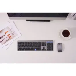 Bluestork Pack GRAPHEME - Ensemble Clavier AZERTY et Souris Sans Fil 2.4 GHz - Métal Brossé, Silencieux, Touches Ciseaux, Compact - Pour Bureau