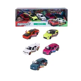 Majorette - Coffret Cadeau 5 Véhicules Majo SL Graffiti Edition Limitée #11 - 1/64 - Voitures Miniatures en Métal avec Portes Ouvrantes, Phares et Suspensions - Dès 3 Ans