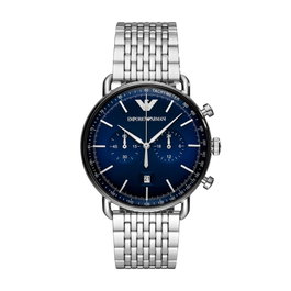 Armani AR11238 avec cadran bleu et bracelet argenté