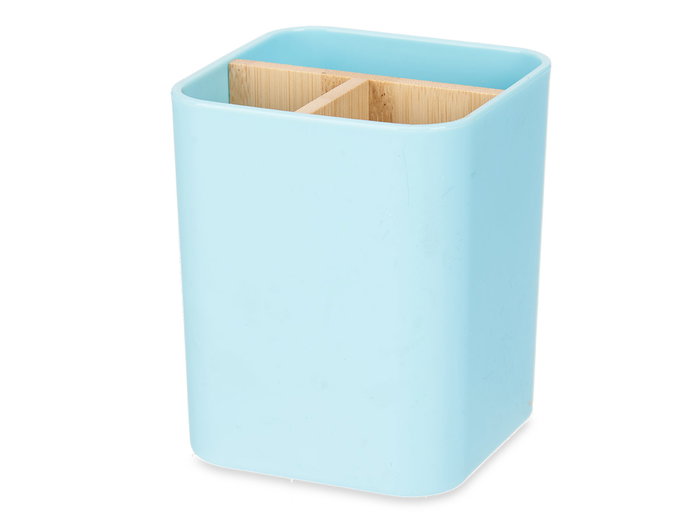 Berilo Organiseur carré 3 compartiments bleu en bambou et plastique 9x11x9 cm (Set de 6)