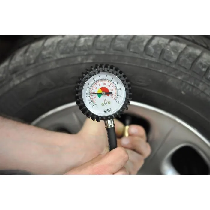 Powertrac Contrôleur de pression 12 bars PRECISION STEEL Manomètre à aiguille avec protection antichoc ABS