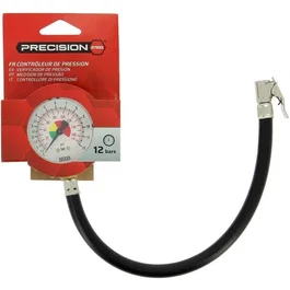 Powertrac Contrôleur de pression 12 bars PRECISION STEEL Manomètre à aiguille avec protection antichoc ABS