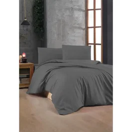 Parure de lit 100% coton renforcé king - Housse de couette 220 x 240 cm + 2 taies d'oreiller 60 x 60 cm - Anthracite