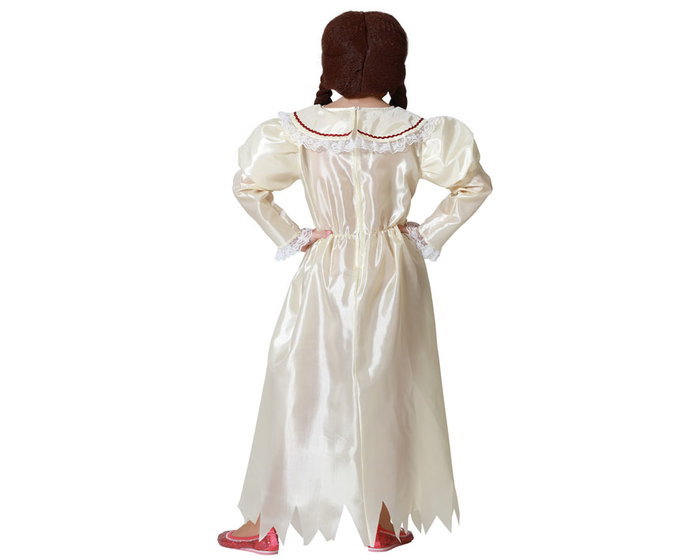 Déguisement Halloween Fille 7-9 Ans, Costume Porcelaine Poupée Blanche à Volants et Ceinture Rouge, Composition Polyester, Fermeture Velcro