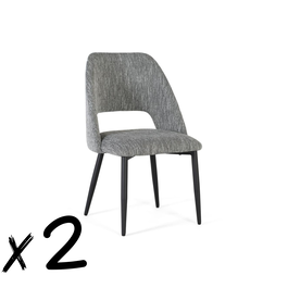 GINER Y COLOMER Lot de 2 chaises design en tissu gris avec structure en bois et pieds en métal noir - Dimensions (LxPxH): 57x52x91 cm