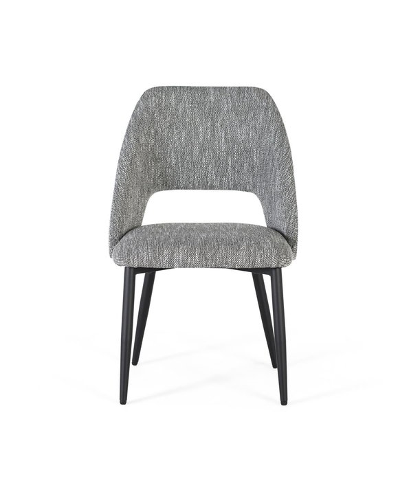 GINER Y COLOMER Lot de 2 chaises design en tissu gris avec structure en bois et pieds en métal noir - Dimensions (LxPxH): 57x52x91 cm