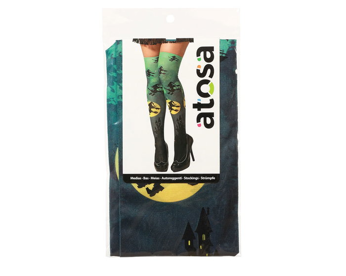 Atosa Collants Verts avec Sorcières et Pleine Lune pour Halloween Atosa Collants Verts avec Sorcières et Pleine Lune pour Halloween