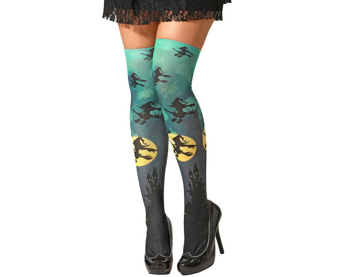 Atosa Collants Verts avec Sorcières et Pleine Lune pour Halloween Atosa Collants Verts avec Sorcières et Pleine Lune pour Halloween