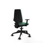 Chaise Elche Asynchrone Tissu Vert émeraude Base pyramidale noire Accoudoir 1D Sans appui-tête Roulettes 65mm nylon