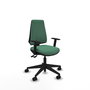 Chaise Elche Asynchrone Tissu Vert émeraude Base pyramidale noire Accoudoir 1D Sans appui-tête Roulettes 65mm nylon