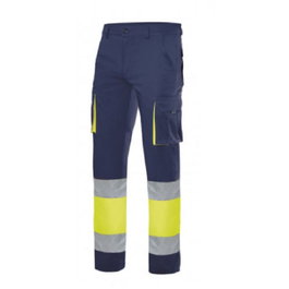 VELILLA Pantalon bicolore haute visibilité 303007, Bleu marine et Jaune fluo, Taille L