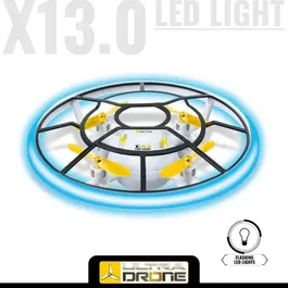 Mondo Motors Drone Ultradrone X13 LED Light - Drone radiocommandé mini avec effets lumineux et structure protectrice, diamètre 13 cm, pour intérieur et extérieur
