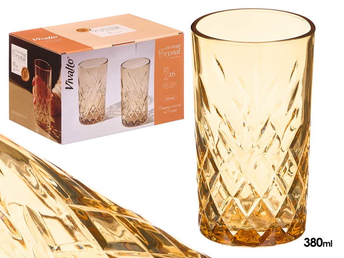 Vivalto Verre Troquelé Ambré 380 ml 7,6 x 13,5 x 7,6 cm (Set de 24) Vivalto Verre Troquelé Ambré 380 ml 7,6 x 13,5 x 7,6 cm (Set de 24)