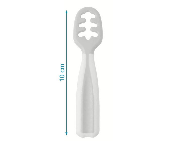 KioKids Set de 2 Cuillères d'Apprentissage Pré-Cuillère pour Bébé Grises, pour Purées et Aliments Solides Machacés, Aide à la Dentition, Recommandé +6 Mois