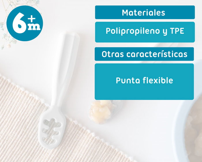 KioKids Set de 2 Cuillères d'Apprentissage Pré-Cuillère pour Bébé Grises, pour Purées et Aliments Solides Machacés, Aide à la Dentition, Recommandé +6 Mois