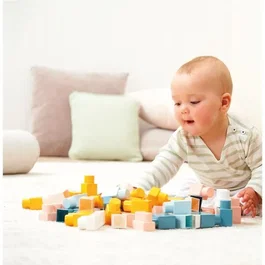 Ecoiffier 7916 - Bac de rangement transparent avec couvercle base de jeu et 70 briques colorées à empiler - Jouet d'éveil pour enfants