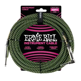 ERNIE BALL Câble d'instrument tressé Jack-Jack 2,54 m - Noir / Vert